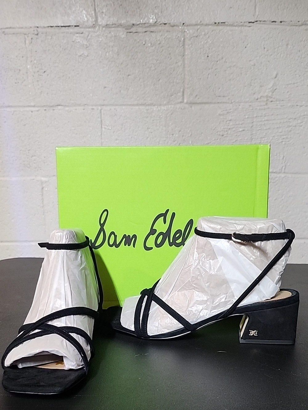 Sam Edelman Whitley Black Suede Strappy Low Block Heel Sandals